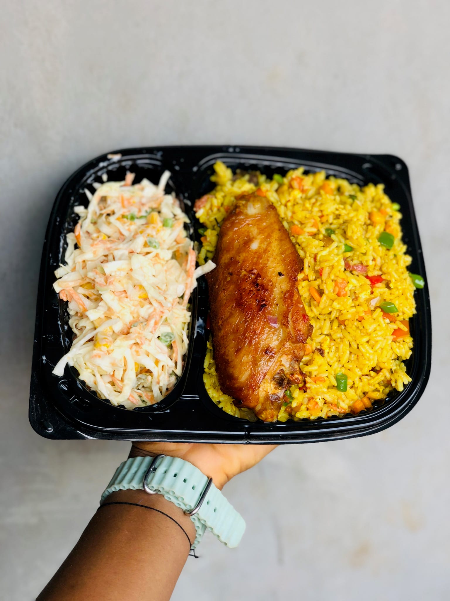 Fried rice, turkey and salad