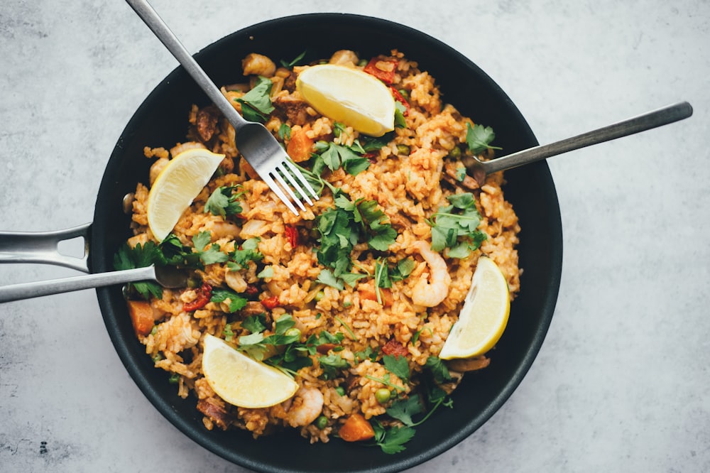 Plate of smoky jollof rice with chicken